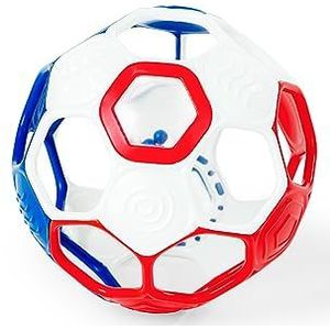 Bright Starts Oball Grippin' Goals rammelaar voetbalbal - rood, wit en blauw, gemakkelijk vast te pakken speelgoed voor pasgeborenen en hoger