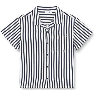 NKMFERANE SS Shirt Box NOOS, Dark Sapphire/Print: strepen, 122/128 cm