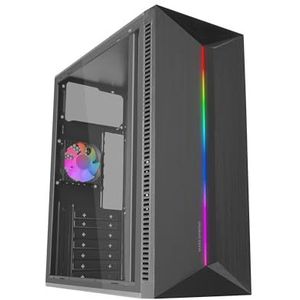 MARS GAMING MC-BLAZE, ATX Gaming Behuizing, 1x 80mm FRGB Achterventilator, RGB LED Strip aan de Voorkant met Meerdere Effecten, Volledig Zijvenster, Mid-Tower PC met Grote Interne Capaciteit, Zwart