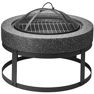 Gartenfreude Fire Pit met grillfunctie van metaal, 50,5 x 50,5 x 37 cm, met grillrooster en vuurhaak, zwart