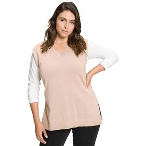 Ulla Popken Dames pullunder, diepe V-hals, zijsplitten, mouwloze trui, beige, 54/56