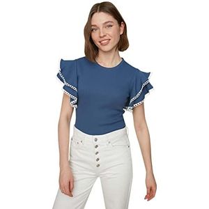 Trendyol Dames Indigo Frilly Gebreide Blouse, M