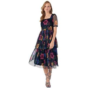 Anaya with Love Vrouwen Dames Midi Jurk voor Bruiloft Gast Bloemen Gepofte Korte Mouw Tiered Open Terug Vierkante Hals Bruidsmeisje Prom, Floral, 36