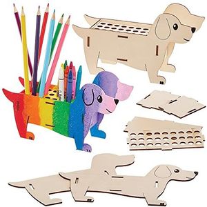 Baker Ross FX689 Worst Hond Houten Potlood en Krijthouder Sets - Set van 3, Houten Knutsel Sets voor Kinderen