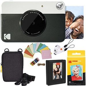 KODAK Printomatic instant camera (zwart) pakket + zinkpapier (20 vellen) etui + fotoalbum + ophangframe + comfortabele halsband