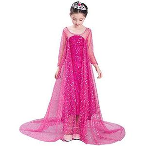 Lito Angels Prinses Elsa Sneeuwkoningin Roze Lovertjes Fancy Jurk Kostuum met Tule Trein Verjaardagsfeest Outfit voor Meisjes Kinderen Leeftijd 5-6 jaar