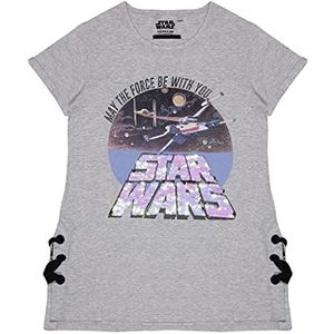 Star Wars Möge die Kraft mit dir sein Glitzerdruck sein Lang lijn T-shirt, Meisjes, Heather Grey., Officiële Koopwaar