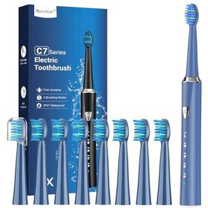 Sonic elektrische tandenborstel voor volwassenen en kinderen, oplaadbare sonische tandenborstel met 8 opzetborstels, 5 reinigingsmodi