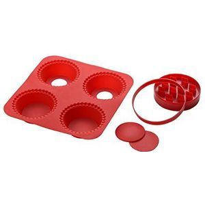 Premier Housewares Siliconen Pie Maker met 4 Vormen/2 Snijders - Rood