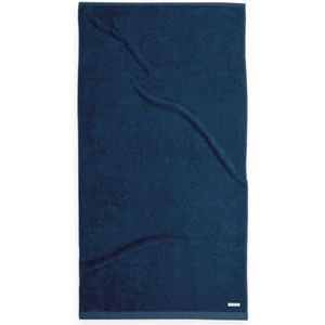 TOM TAILOR douchehanddoek, 70 x 140 cm, 100% katoen/badstof, met twee hangers en label met logo, Color Bath Towel blauw (Dark Navy)