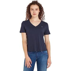 Tommy Jeans TJW T-shirt met korte mouwen voor dames, slim soft V-hals, Twilight Navy, XS
