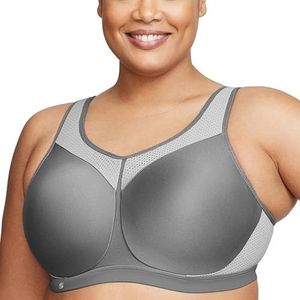 Volledige figuur Plus Size Hoge Impact Wonderwire Sport BH Onderdraad #9066, Grijs, 70D