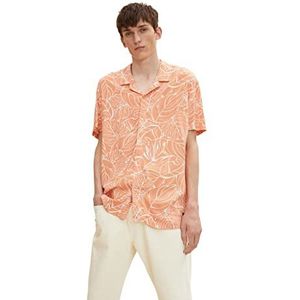 TOM TAILOR Denim Uomini Relaxed fit shirt met korte mouwen en print 1031061, 29732 - Coral White Big Leaves Print, S