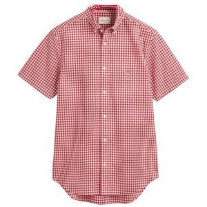 GANT Heren Reg Poplin Gingham Ss Shirt VICHKARO korte mouwen hemd, robijnrood, XL