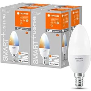 LEDVANCE Slimme LED-lamp met WiFi-technologie, E14-basis, Dimbaar, Lichtkleur instelbaar (2700-6500K), Vervangt gloeilampen van 40 W, SMART+ WiFi Kaars Afstembaar Wit, 4-pak