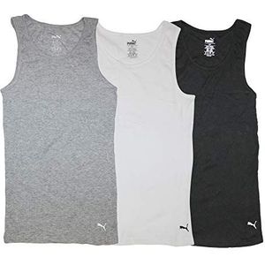 PUMA Men's 3 Pack Ribbed Tank Tops, White/Gray/Black, S