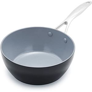 GreenPan Valencia Pro harde geanodiseerde pan met antiaanbaklaag van 20 cm / 2 liter, PFAS-vrij, inductie, vaatwasmachinebestendig, ovenbestendig, grijs