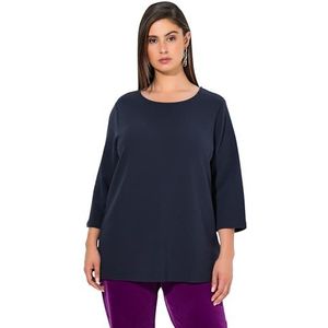 Ulla Popken Dames grote maten grote maten plus size sweatshirt, dwarsribben, ronde hals, 3/4-mouw, marineblauw, 46-48