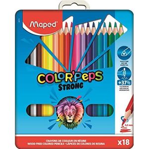 Maped - Kleurpotloden Strong Color'Peps – 18 stiften extreem robuust en ergonomisch – metalen doos met 18 potloden van kunsthars
