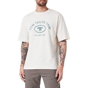 TOM TAILOR Heren Relaxed Fit T-shirt met logo-print, 18592, vintage beige, M