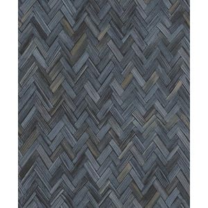 Rasch Behang 410389 - vliesbehang met houtlook in visgraatpatroon in blauw uit de collectie Beachhouse
