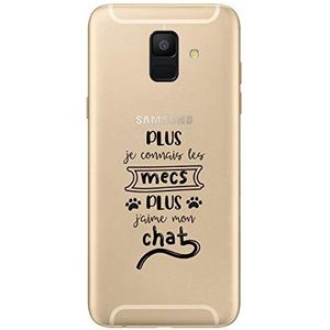 Zokko Beschermhoes voor Samsung A6 2018 Plus Je Connais Les Mecs Plus J'aime Mon Chat – zacht, transparant, zwarte inkt
