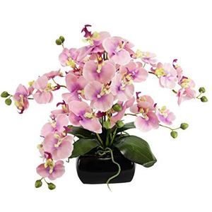Vlinder orchidee met bladeren en luchtwortels in schaal van keramiek kunstbloem kunstorchidee Phalaenopsis met pot kunstplant bruiloft decoratie zijden bloem Real Touch bloem roze