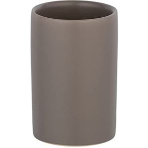 WENKO Polaris tandenborstelbeker, hoogwaardige tandenborstelhouder voor tandenborstel en tandpasta van luxe keramiek, Ø 7,5 x 11,2 cm, taupe mat