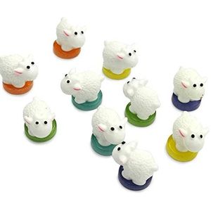 Armena mini dierenfiguren 10 stuks schapen tuin ornamenten 1,6 x 2,1 cm met ronde glazen sokkel, wit