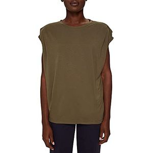 ESPRIT Collection T-shirt met schoudervulling, Lenzing ™ Ecovero, khaki (dark khaki), L