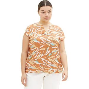 TOM TAILOR Dames Plussize blouse 1035945, 31758 - Brown Abstract Leaf Design, 48 Grote maten