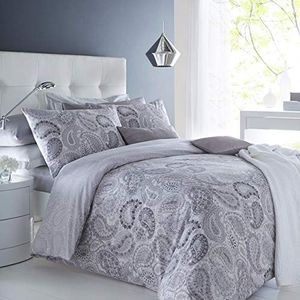 Sleepdown Paisley Grey Dekbedovertrek & Kussensloop Set Beddengoed Digitale Print Quilt Case Beddengoed Slaapkamer Daybed (Eenpersoons)