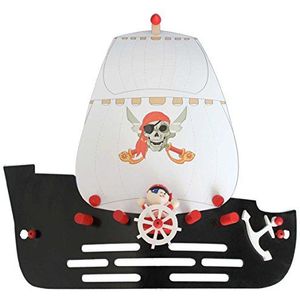 Elobra Wandlamp piratenschip kinderkamer houten lamp kinderlamp, zwart met zeilen, piraten en E27-fitting voor jongens, 50 x 40 x 12 cm