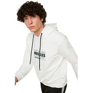 Trendyol Heren White Male Regular Fit Lange Mouwen Bedrukt Hooded Sweatshirt, L