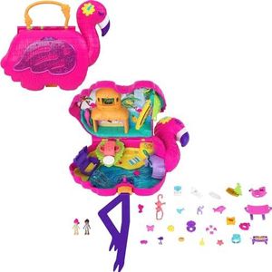 Polly Pocket HJN76 Flamingo Party Grote speelset met 26 accesoires, Pop + Swap, Tropical Party Speelgebieden: palmglijbaan, schommel, watergebied en meer, vanaf 4 jaar