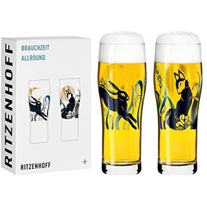 RITZENHOFF 3781001 Drinkglas, universeel, 600 ml, serie Brauchzeit nr. 1, 2 stuks met afgestemd motief, Made in Germany