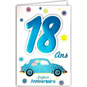 Age Mv 69-2018 kaart""Joyeux Anniversaire"", 18 jaar, jongens, heren, volwassenen, motief Majory, rijbewijs B