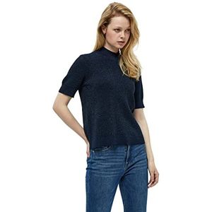 Peppercorn Dames Haila Lurex T-shirt met hoge hals, Navy Melange, XS
