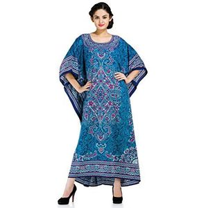 Goood Times Lange Caftan Jurk Blauw Maxi Bloemen Kaftan Plus Size