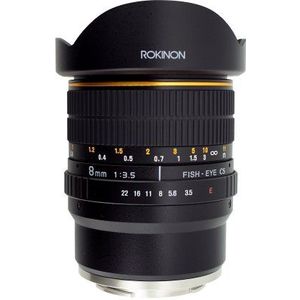 Rokinon FE8M-NEX 8mm f/3.5 Fisheye Lens voor Sony E-Mount Camera's (NEX en VG10), Zwart