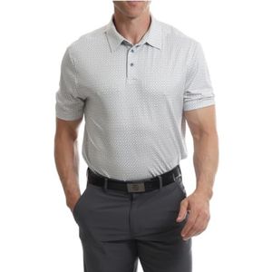 Under Par Heren vochtafvoerend sneldrogend stretch korte mouw all over link print golfpoloshirt grijs, L, 2388 - Grijs, L