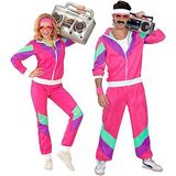 Widmann - Kostuum Tracksuit, roze, jaren 80 outfit, joggingpak, carnaval
