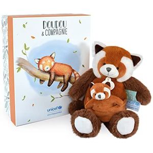 Doudou et Compagnie - Rode Panda pluche dier met baby -25 cm - Bruin - Mooie geschenkdoos - Baby & Me - Unicef - DC3985
