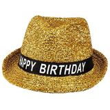 Boland 00941 - Hoed Sparkling Happy Birthday, verjaardag, goud, glitter, zwarte band met wit opschrift, accessoire, cadeau, outfit, feest