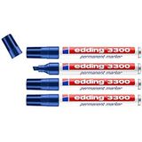 edding 3300 permanent marker - blauw- 4 stiften - beitelpunt 1-5 mm - sneldrogende permanent marker - water- en wrijfvast - voor karton, kunststof, hout, metaal - universele marker