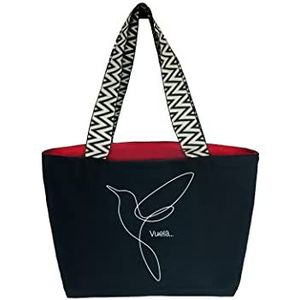 hello-bags. Premium canvas tas voor dames incl. ritssluiting buiten, binnenzak met ritssluiting en rode linnen voering, cadeauverpakking, kleur: ecru/zwart, 50 x 30 cm, Zwart