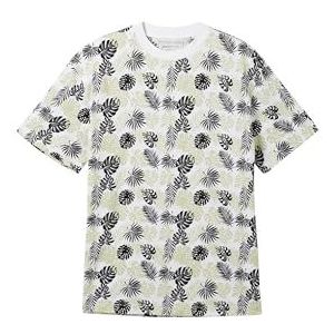 TOM TAILOR Denim T-shirt voor heren, 34827 - Witte Veelkleurige Bladeren Print, XXL