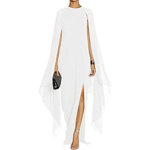 MAYFASEY Elegante hoge split flare mouw formele avondjurken maxi-jurk met cape, Wit, XL