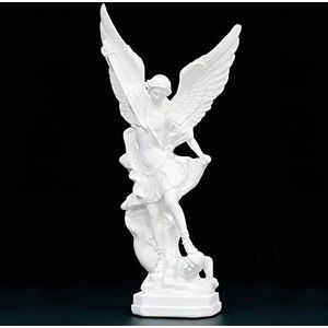 31,5 cm wit San Miguel Arcangel beeldje, St. Michael beeldje, hars heilige aartsengel Michael, Sint Michael verslaat Satan verzamelfiguren, religieuze engel geschikt voor verzameling of