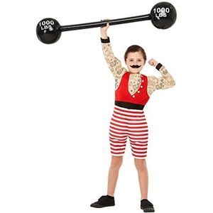 Deluxe Strong Boy Costume, Multi-Coloured, with Short Jumpsuit & Moustache (S)